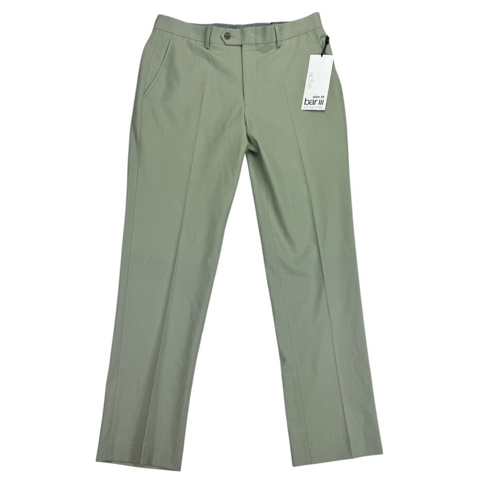 Bar III Mens Slim Fit Wool Blend Solid Power Stretch Suit Pants Sage Green 32x30
